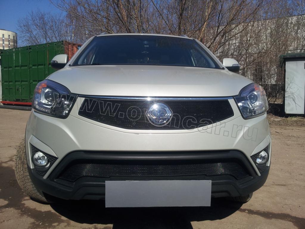 Защитная сетка радиатора на Ssang Yong Actyon (Ссангйонг Актион) черная .